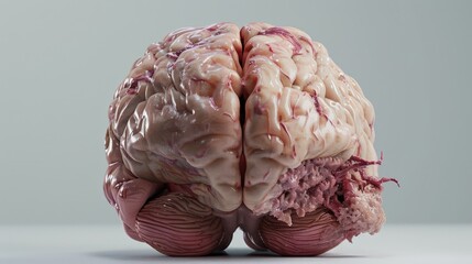 Wall Mural - A brain is shown in a close up, with the left side of the brain missing