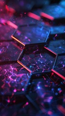 Poster - Abstract Background of 3D Hexagonal Shapes in Dark Background