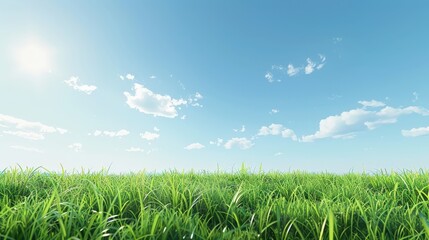 Wall Mural - A field of grass with a clear blue sky above