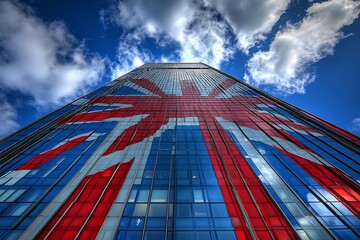 United Kingdom flag containers are located at the container terminal. United Kingdom export or import concept, 3d rendering.