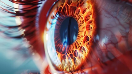 Wall Mural - A close up of an eye with a red iris and a black pupil