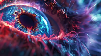 Wall Mural - A close up of a colorful eye with a purple and blue iris