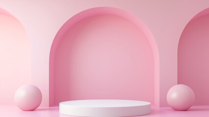 3d rendering of an empty podium with a pink background. Suitable for product presentations