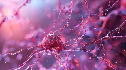 Wall Mural - A close up of a brain cell with a red nucleus