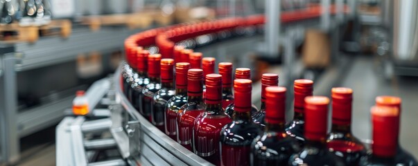 Poster - Modern packaging facility with advanced machinery for wine bottles