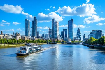 Wall Mural - City skyline along Thames river. London attracts 30 million tourists annually.