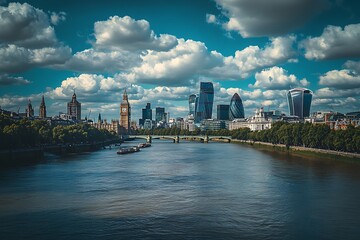 Wall Mural - City skyline along Thames river. London attracts 30 million tourists annually.