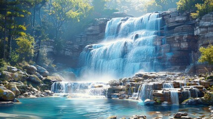 Canvas Print - Serene Waterfall in a Lush Forest