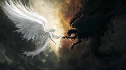 Wall Mural - Angel and Demon Facing Each Other.