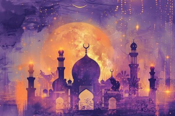 Wall Mural - Illustration design Eid Mubarak day architecture building worship