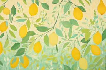 Wall Mural - Beautiful lemons background backgrounds painting pattern.