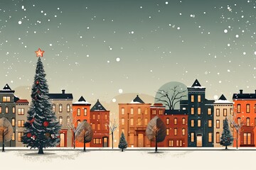 Wall Mural - Christmas tree city outdoors.