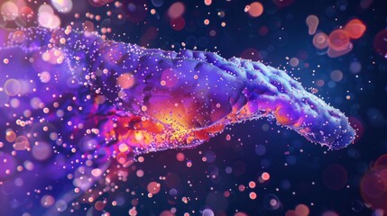 Wall Mural - A hand is shown in a blurry, colorful image with a lot of dots