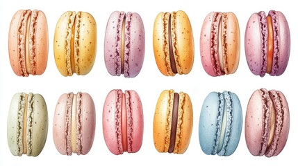 Macarons in pastel colors, dessert element, watercolor style, isolated on white background