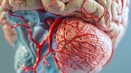 Poster - A close up of a brain with red veins