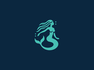 Canvas Print - Beautiful mermaid. Icon, logo, emblem, sign. Minimalistic simple vector illustration