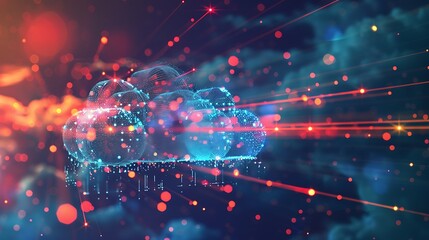 Poster - Abstract illustration of a cloud computing network showcasing the interconnectedness of data and technology.