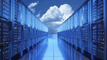 Poster - rows of illuminated servers in a server room a visual representation of the digital backbone of mode