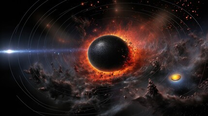 Poster - A scientific illustration of a black hole, with detailed annotations and labels explaining its features.
