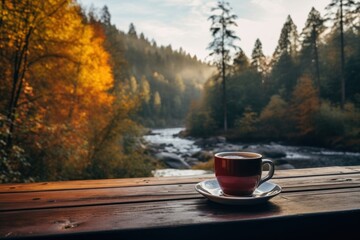 Sticker - Autumn coffee cup outdoors.