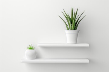 Poster - White Wall shelve planter pottery shelf.