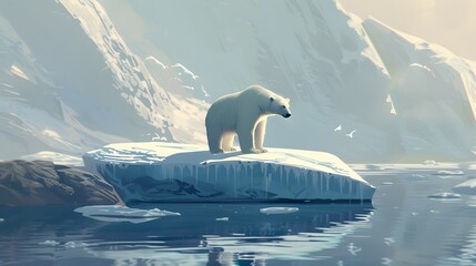 Polar bear on a melting ice float