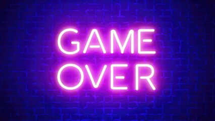  Neon game over sign on blue wall background.