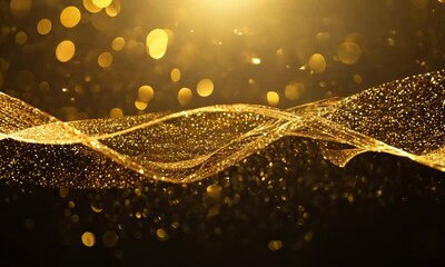 Wall Mural - A gold colored surface with many small gold colored dots. The surface is shiny and reflective. The image has a dreamy and ethereal quality to it