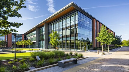 Poster - Modern Office Building with Green Landscaping.