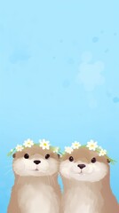 Sticker - Otter selfie cute wallpaper cartoon flower outdoors.