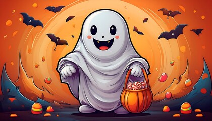 Poster - Friendly Ghost with a Candy Bag