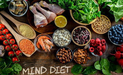 Wall Mural - Food products representing the MIND diet