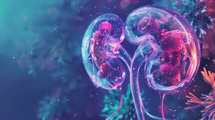 Sticker - A pair of kidneys are shown in a very colorful and detailed way