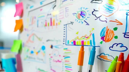 Poster - business strategy mind map drawn on a whiteboard, with colorful markers beside it