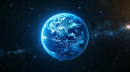 Sticker - a vibrant blue planet earth against a backdrop of twinkling stars.