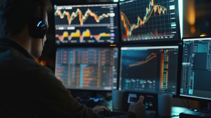 Poster - Man Focused on Stock Market Charts
