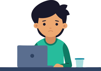 Poster - A man sits at a desk with a laptop, appearing focused and contemplative, surrounded by a calm workspace.