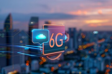 Poster - Digital lines and data streams representing advanced mobile network technology 6G