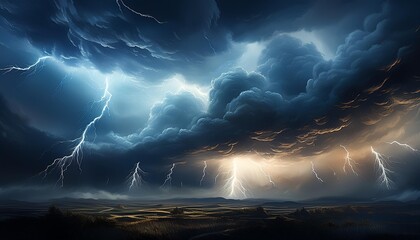 Wall Mural - lightning in the night sky