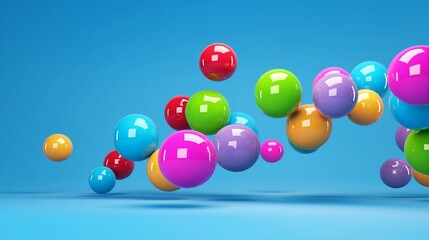 Wall Mural - a colorful array of balls in the air, with some of them being green, red, and yellow