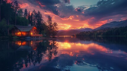 Wall Mural - Reflective Beauty of Sunset on the Lake