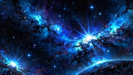 Wall Mural - blue stars in space cosmos galaxy background anime cartoon illustration design