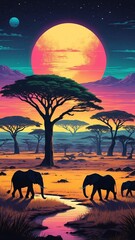 serengeti national park tanzania natural wonders around the world retro neon