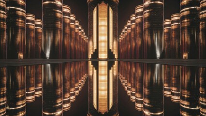 Canvas Print - A reflection of a building with lights reflecting off it, AI