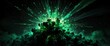 © Cross Guild - green lights explosion in space galaxy plain black background wide angle panoramic view backdrop copy space