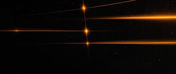 Wall Mural - orange abstract lights in space plain black background wide angle panoramic view backdrop copy space