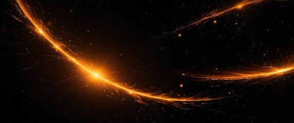 Wall Mural - orange motion lights in space galaxy plain black background wide angle panoramic view backdrop copy space