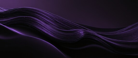 Wall Mural - purple abstract metallic liquid waves plain black background wide angle panoramic view backdrop copy space