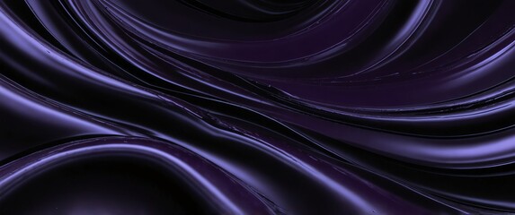 Wall Mural - purple abstract metallic liquid waves plain black background wide angle panoramic view backdrop copy space