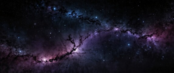 Wall Mural - purple formation of celestial space galaxy plain black background wide angle panoramic view backdrop copy space